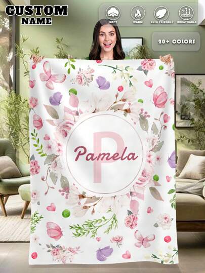 1 pieza Manta de franela personalizada con nombre para cama, multiusos para sala de estar, sofá, playa, camping y mascotas, manta de cama con nombre de familia/mascota/pareja impreso, regalo personalizado de Navidad, Día de la Madre/Padre, regalo familiar, regalo de cumpleaños, regalo para amigo, regalo para ella, regalo para mamá/papá