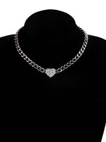 1 pieza Collar corto de gargantilla con colgante de corazón minimalista negro y incrustaciones de rhinestone, adecuado para el uso diario de la mujer