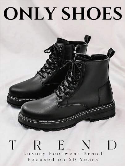 Men's High-Shine Pure Black Elevator Boots With Thick Soles Oxford And Dress Boots