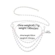Chaîne de perles rétro élégante avec pendentif circulaire petit. Chaîne de perles superposée en trois couches avec volant latéral. Chaîne de taille/chaîne de corps pour femmes