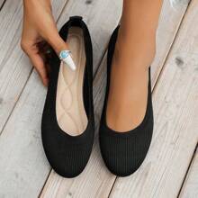 Round Toe Flats For Women Comfortable Knit Ballet Flat Shoes Casual Slip On Shallow Shoes Office Boat Shoes Plus Size Moccasins
