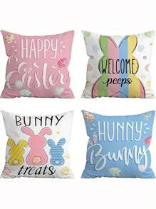 1 st/4 st Paashaas Kussenhoezen - Vakantie Zacht & Speels Ontwerp, 100% Polyester, Rits, Machinewasbaar, 18x18 Inch - Ideaal Voor Bank, Slaapkamer, Woonkamer Decor, Geen Inzetstuk, Schattig Kussen