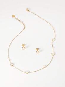 3 件套精致奢华花卉设计不锈钢项链和耳环首饰套装（女士）