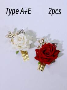 1/2/3 件玫瑰珍珠串珠叶子装饰发夹、发饰、婚礼、新娘发型、侧梳、学校用品