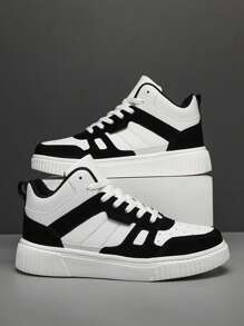 WANWEISI Men's Anti-Slip Lychee Embossed Letter Pattern Contrast Color Lace-Up Sneakers, Outdoor Sports Skateboarding Shoes - Men's Tennis