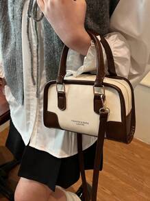 Retro bicolor Boston-stijl kussen handtas, dames schoudertas, vintage bowlingtas stijl, mode forenzentas 2025 nieuw
