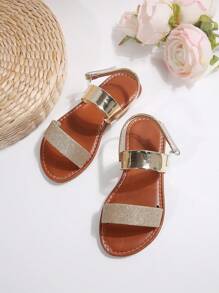 1 Pair Girls Fashion Slippers, Cute Rainbow Color Soft Sole Anti-Slip Sandals, Multiple Colors Available - Gold - View 2