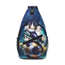 斜挎包轻便单肩斜挎胸包卡通足球印花背包儿童青少年男孩女孩运动徒步旅行背包 - 腰包 - 查看 18