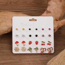 12-24 对/包极简主义珐琅水果形合金耳钉套装，优雅的设计适合日常佩戴和送礼，欧美风格 - 彩色水鑽 - 查看 5