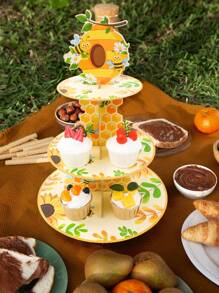 1set, Honeybee Cake Tray Cake Stand, Honeybee Birthday Party Cake Decorating Supplies Cake Plates, Wedding Cake Decoration Containers, Kitchen DIY Cake Cooking Decorations, Babe Shower Decoration Multi-Tier Cake Display Racks, Food Trays, Birthday Gifts Party Favors, Disposable Food Containers Cupcake Decorations