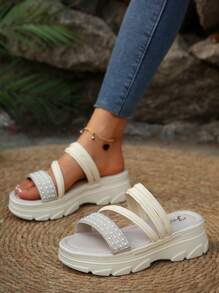 Neue Sommer Damen Plateau Sandalen mit dicker Sohle, bequeme Plattform, rutschfeste und verschleißfeste Pantoletten für Zuhause und Outdoor