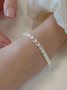 1pc Women's Elegant S925 Sterling Silver & Pearl Bracelet, Minimalist Design High-End Look, Suitable For Daily Wear, Party Gift, Birthday Gift - #1 - View 12