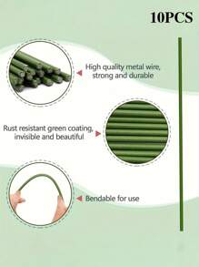 10pcs Green Adjustable Plant Stakes - Plastic Supports For Indoor, Outdoor Flowers And Garden Plants
