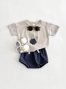 2 Stücke/Set Baby Jungen Lässig Blaubeere Muster Patchwork Kurzarm T-Shirt und Dreieck Shorts, Sommer