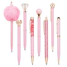 8Pcs Ballpoint Pens Set Metal Crystal Rhinestone Pen Glitter Pen For Journaling Purple Pens Bling In Black & Blue Ink Pretty Cute Pens Fancy Pens Gifts For Women Wedding School Office Desk Back To School