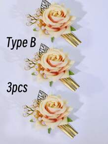 1/2/3 件玫瑰珍珠串珠叶子装饰发夹、发饰、婚礼、新娘发型、侧梳、学校用品