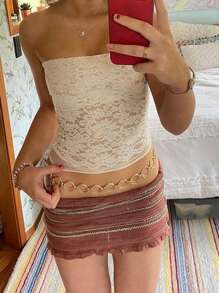 Women Lace Tube Top Without Bra  Y2k Floral Lace Sheer Mesh Strapless Bandeau Crop Tops Sexy Backless Sleeveless See Through Going Out Tops Off Shoulder Vests Shirts Vintage Aesthetic Clothes Streetwear - 白色 - 查看 6