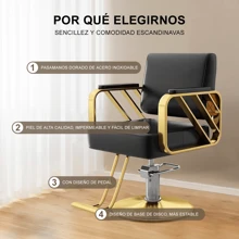 Silla Clasica Premium Barberia Estetica Giro 360° Neumatica Silla Clasica Premium Barberia Estetica Giro 360° Neumatica Sillon Barberia Estetica Peluqueria Neumatica Silla Barbero Forma De La Base Redonda Tipo ,Negro y dorado - Negro - Ver 3