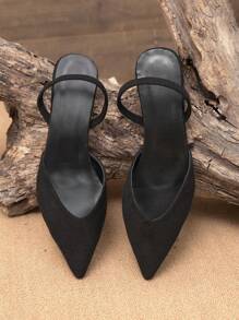 女士低跟凉鞋，黑色闭趾凉鞋，尖头时尚绑带绒面平底鞋，适合婚礼、派对和日常穿着