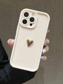 1 pieza Funda protectora para teléfono con cobertura completa de TPU blanco brillante resistente a los arañazos y corazón 3D dorado, compatible con iPhone 16, 15, 14, 13, 12, 11 Pro Max y Galaxy S24/23/22/21 Ultra, A55/54/53/52/51 - Blanco - Ver 47