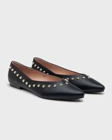 Women's Pointed Toe Ballet Flats With Stud Detail, Plus Size, Choose One Size Smaller - 黑色 - 查看 2