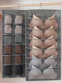 1pc Dual Sided Closet Hanging Organizer With Mesh Pockets, 6+18 Pockets, Dual Sided Hanging Pockets, Wardrobe Storage Bags, Oxford Cloth Space Saving Storage Bag For Bra Underwear Underpants Socks Reversible Underwear StorageHanging StorageHanging Bag, Socks, Underwear Storage, Home Wall, Wardrobe, Bra Storage