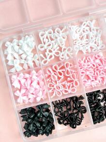 1盒随机混合树脂蝴蝶结美甲装饰品，可爱粉色丝带镂空蝴蝶美甲配件，DIY美甲用品，美甲宝石 - 彩色 - 查看 8