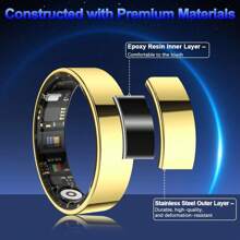 Smart Ring Health Tracker, Bluetooth Connection Vital Health Ring For Women Men, IP68 Waterproof Fitness Ring With Gesture Control, Tracks Heart Rate/Blood Pressure/SpO2/Sleep/Steps/Sports Activities - 金色 - 查看 4