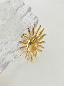 Anillo abierto con diseño retro de cara de sol, chapado en oro de 18K, acero inoxidable, diseño vintage, apto para uso diario de mujer, regalo para la playa, primavera/verano, Pascua, fiestas de Ramadán, joyería para amigos