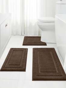 1pc/3pcs Soft Flocked Flocked Absorbent Anti-Slip Bath Mat Set, Washable Bedroom, Living Room, Bathroom Carpet Rug, All Seasons Decor - Grey - View 4