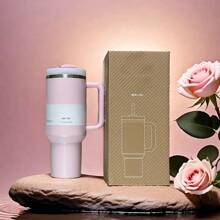 40 Oz H2.0 Tumbler With Handle, Double Walled Vacuum Insulated Stainless Steel Water Bottle Premium Summer Drinkware Portable Handy Flask Travel Mug Iced Coffee Cup For Outdoor Camping, Hiking, Driving, Travel, - Pink - View 2