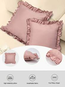 1 件浪漫法式荷叶边枕套（不含枕芯），精致浪漫的装饰抱枕套，适用于卧室、宿舍、沙发和休闲椅。 - 粉色 - 查看 4