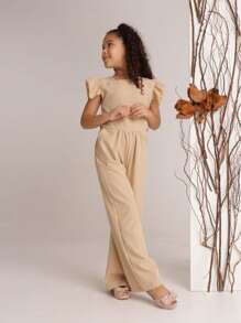 Stylish Long Jumpsuit For Children And Young People - Beige - View 4