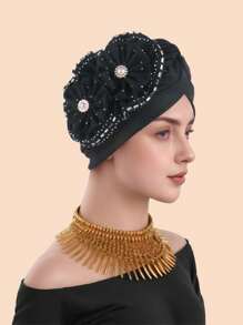 1pc Solid Color Party Polyester(Polyester) Pearl Solid Color Rhinestone Hat, Suitable For Daily Life, Home, Wedding, All Seasons