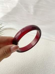 1 件时尚超透明简约树脂手链，适合女性日常和派对佩戴 - 透明紅色寬條樹脂手鐲 - 查看 1