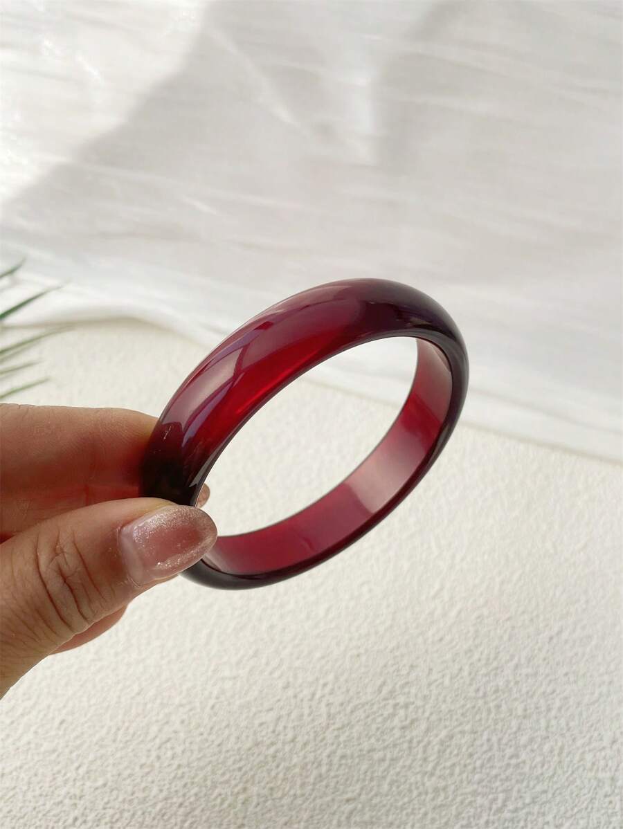 1 件时尚超透明简约树脂手链，适合女性日常和派对佩戴 - 透明紅色寬條樹脂手鐲 - 查看 1