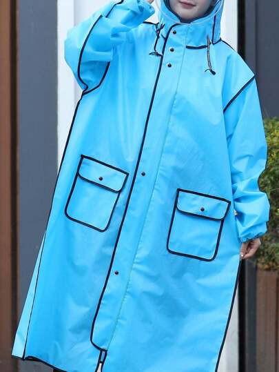 1pc Elongated Adult Waterproof Motorcycle Rain Poncho With Face Mask Summer Cooling,Beach,Travel