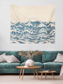 1 件蓝色波浪印花家居装饰卧室壁挂挂毯