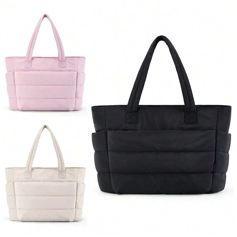 1 件柔软绗缝手提包，女士手提单肩包，时尚简约设计，适合旅行、存储、珠宝、化妆品、整理