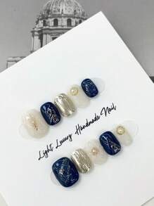 10 Pcs Short Ballet Press On Nails Set - Glossy Purple Tone With Flower And Aura Patterns, Handmade Luxury Fashion False Nail Kit