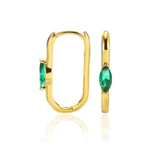 1 paire de boucles d'oreilles créoles carrées en zircone verte ovale pour femmes, plaquées or. Nouveauté 2025 dans la bijouterie d'oreille de luxe, idéal pour les fêtes et les cadeaux - Or jaune - Voir 8