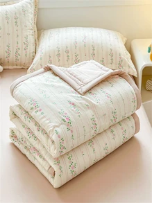 1 buc. Plapumă de vară jacquard cu imprimeu floral proaspăt și motive florale/cuvertură ușoară/cuvertură cu aer condiționat pentru decorarea casei, dormitor, picnic, camping - stil pastoral minunat, romantic și confortabil - Wisteria - Vizualizare 3