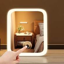 LED Makeup Mirror With Touch Sensor, 3 Color Lighting Modes, Natural & Warm Light, Adjustable Brightness, Portable Folding Tabletop Cosmetic Mirror With USB Charging, Lithium Rechargeable Battery,Plastic Surface - Compact & Travel-Friendly - LED Makeup Mirror - View 5