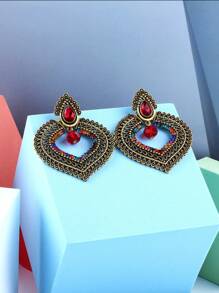 FANYINAN Retro Earrings For Women, Exquisite Carved Floral Vintage Patterned Unique Heart-Shaped Earrings With European And American Design Sense - Multicolor - View 3
