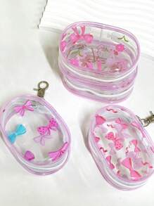 1PC Portable Mini Transparent Zipper Storage Bag, Bag Accessiores Compact Multifunctional Organizer, Headphone And Charger Case With Keychain, Transparent Travel Accessories, Available In Black And White Colors, Exquisite And Compact, Suitable For Storing Small Items, Data Cable Storage Bag, Bracelet Bag, Makeup Bag