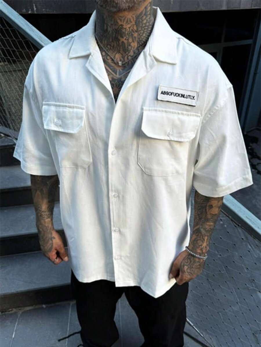 Men's Summer Short Sleeve Turndown Collar Pocket Work Shirt - White - View 1