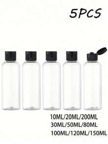5Pcs Clear Round Shoulder Bottle With Flip Butterfly Lid Travel Bottle Empty Cosmetic Sample Dispenser Container - Multicolor - View 1