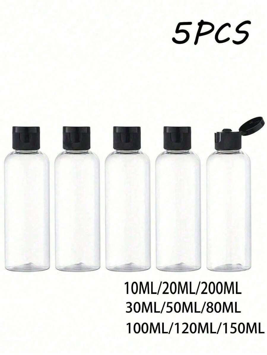 5Pcs Clear Round Shoulder Bottle With Flip Butterfly Lid Travel Bottle Empty Cosmetic Sample Dispenser Container - Multicolor - View 1