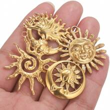 5pcs Stainless Steel Fashionable Hundred Sun Moon Heart Pendant DIY Necklace Earrings Jewelry Accessories Making Daily Wear Gifts