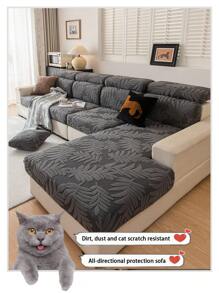 1pc Plush Fabric Anti-Slip Sofa Cushion Cover, Versatile For All Seasons, Soft & Skin-Friendly, Pet Resistant, Elastic Fit For L-Shape Combo Sofa And 1/2/3/4 Seater Sofa (Sold Individually), Modern & Simple Design - Dark Grey - View 8